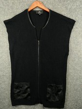 Dennis Basso Duster Sweater Dress Womens Medium Black Chunky Full Zip Sleeveless