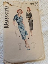 Vintage 60s Butterick Pattern 8576 Women Dress 34 Collar Button Short 3/4