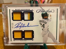 2021 Flawless Rickey Henderson Game Used Quad Patch Auto 3/10 Sapphire QPS-RH