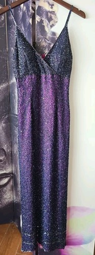 Adrianna Papell EVENING Purple Beaded Sleeveless V Neck Gown Dress sz 4 - Picture 3 of 13