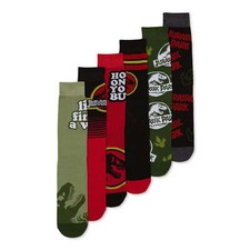 Jurassic Park Men's Multi-Color 6-Pair Causal Crew Socks Fits Shoe Size 8-12