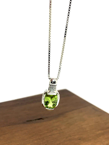 Lorenzo Green Peridot Diamond Pendant 18k White Gold Women's Necklace 18'' - Picture 12 of 13