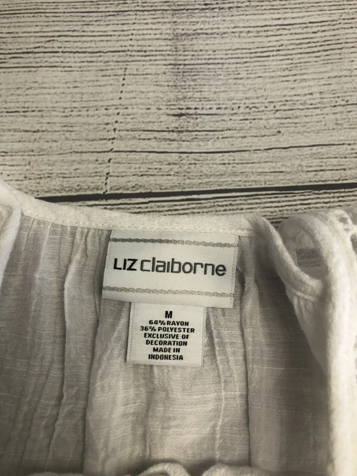 Blusa Camisa Mujer Liz Claiborne Mediana Blanca Encaje Gasa Verano Camiseta sin Mangas Foto 2 de 4