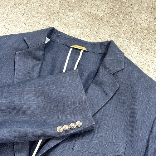 Brooks Brothers Blazer Mens 46R Blue 1818 Madison Baird McNutt Irish Linen 2 Btn