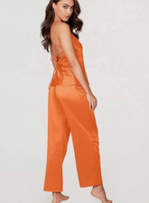 Fredericks of Hollywood Pajama Set Women Medium Orange Summer Lattice Lacing NWT