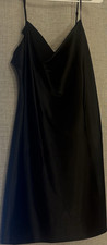 Women  s Black Satin Full Slip Adjustable Straps Solid Polyester, Size L