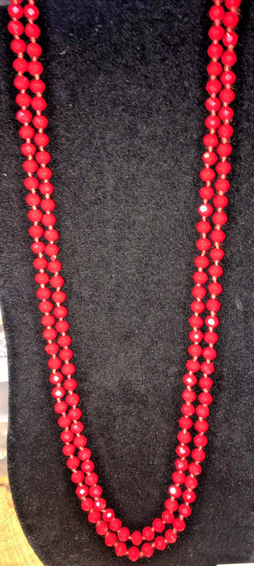 VTG. RED GLASS FACETED AB BEAD NECKLACE 60" GORGEOUS