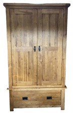 Solid Oak - Oak Furniture Land - ORIGINAL Rustic Collection Double Wardrobe