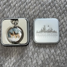 Hautman Brothers Collection Wolf Silver Tone Pocket Watch Stainless Steel