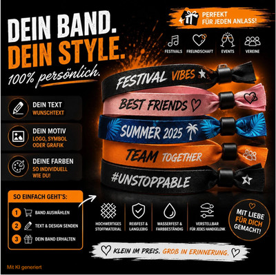 Festivalbändchen VIP Stoffarmband personalisiert Freundschaftsband Name Text