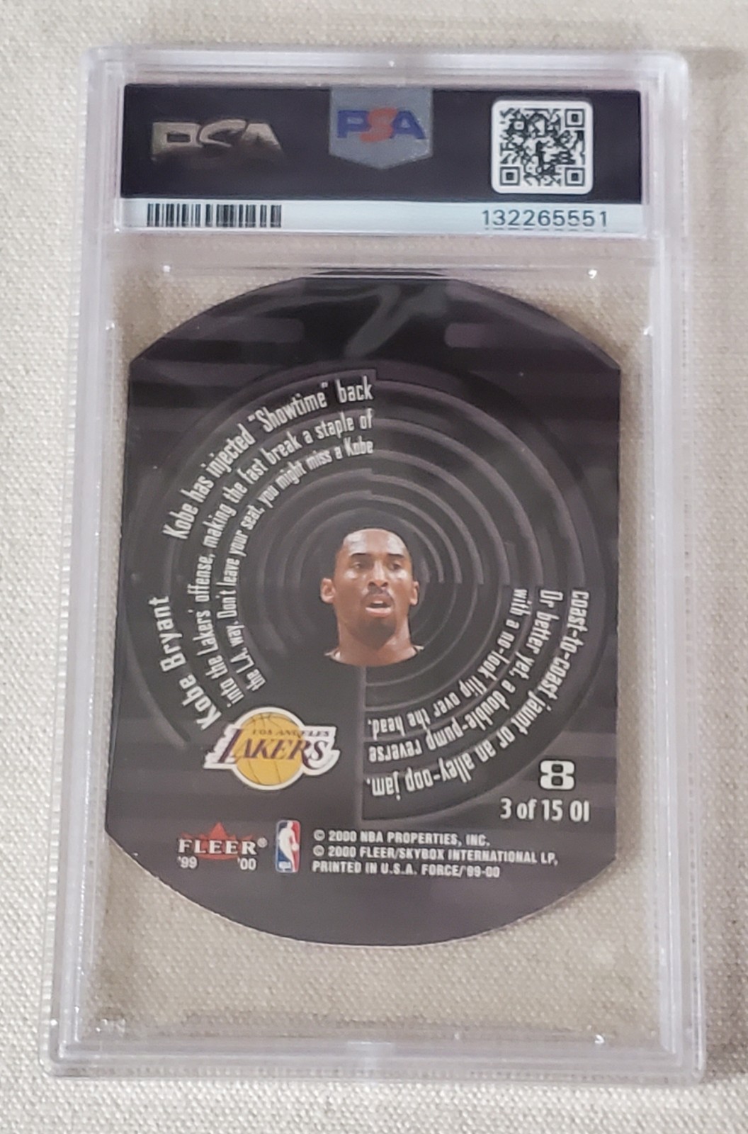 KOBE BRYANT 1999-2000 FLEER FORCE #3 OPERATION INVASION L A. LAKERS PSA 9 MINT view 2