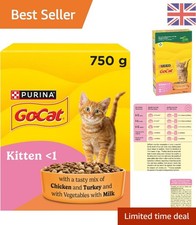 Kitten Chicken & Turkey Dry Cat Food 750g x 5 - High Protein Nutrition 6.26 per kilo