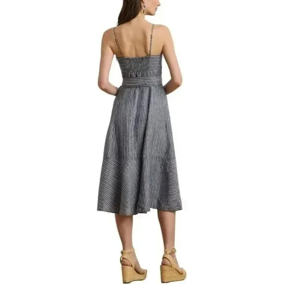 Lauren Ralph Lauren Striped Belted Linen Sleeveless Dress MSRP