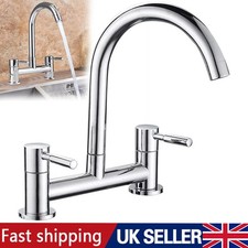 Modern Dual Lever Chrome Kitchen Sink Mixer Taps 2 Hole Deck Mounted Tap Faucet
