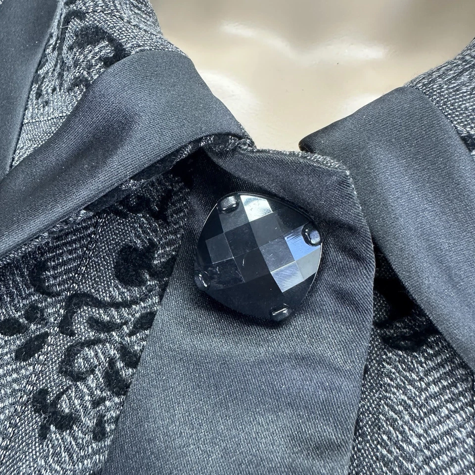 Nine West Whimsy Goth 花卉锦缎外套夹克黑色天鹅绒绒吸血鬼 — 第 4/4 张图片