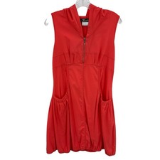 Bali Women Sz 8 Sleeveless Pockets Zip Red Summertime Vintage Hooded Mini Dress