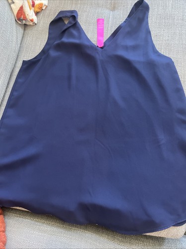 Camiseta sin mangas Lilly Pulitzer Florin tejida cuello en V reversible forrada talla M azul marino verdadero mediana - Imagen 6 de 7