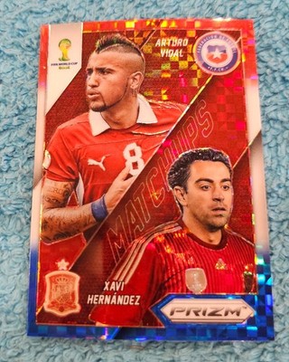 2014 Prizm World Cup Red Blue Plaid Matchups Xavi Hernandez / Arturo Vidal #3