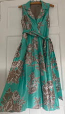 Eliza J UK 10 12 Turquoise Taupe Floral Satin Fit & Flare 50's Midi Dress NWOT