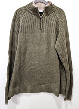 Columbia Sweater Men's L 1/4 zip mock neck green brown knit long sleeve