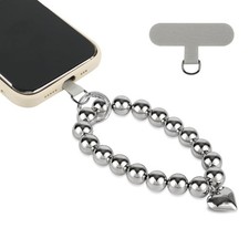 Phone Wrist Strap,Silver Heart Pandent Phone Charm Silver Color Beads Phone C...