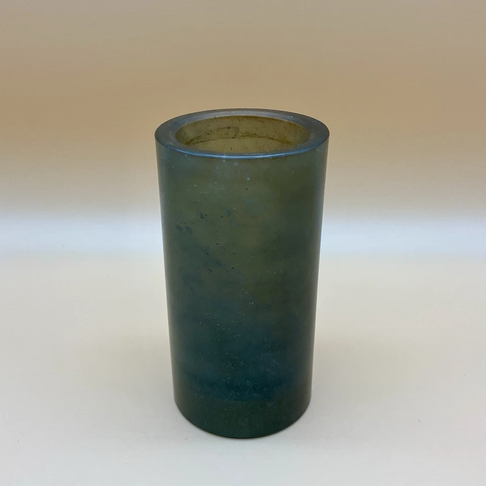 Antique Late 19th C. Qing Dynasty Chinese Small Cylindrical Jade Brush Pot - Image 2 of 4