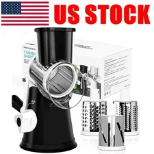 Black Rotary Cheese Grater Manual Vegetable Slicer w/Handle & Suction Base Gift
