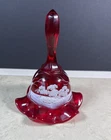 Fenton Ruby Red Hand Painted Snow Landscape Glass Bell Artist Signed