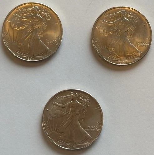 1991 American Silver Eagle $1 bullion coins Qty=3