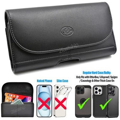 Leather Belt Clip Pouch For iPhone 17 16 15 14 13 12 11 X XR SE 8 Fit Thick Case