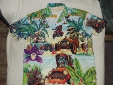 Hawiian Print Shirt Rat Rods Monsters Cars Xl