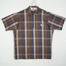 Ben Davis Mens Brown Plaid Half Zip Short Sleeve Work Shirt Size Medium Workwear