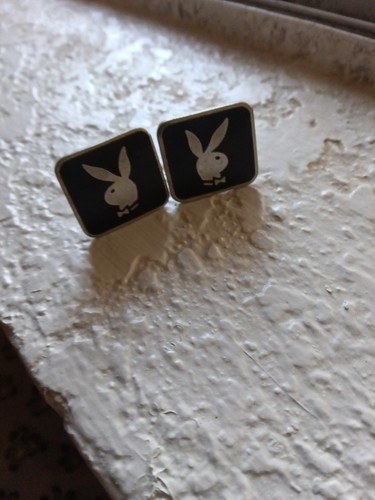 Vintage Playboy Bunny Cuff Links Black White Silver Post See Pics