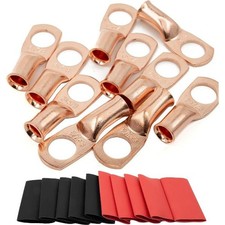 10PCS 6 AWG 3/8 Inch Copper Battery Cable Lugs Ring Terminals Marine Grade Heat