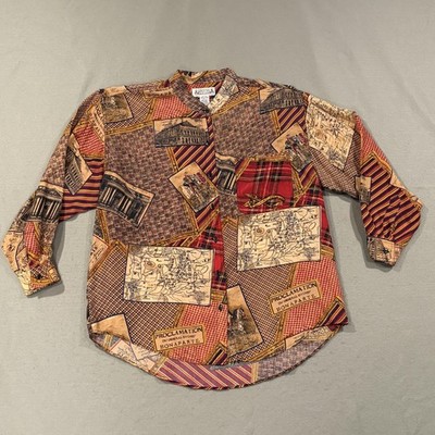 Vintage Silk Blouse Womens L French Napoleon Bonaparte Shirt Oversized Whistles