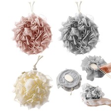 3 PCS Bar Soap Loofah Pouch, New 2 in 1 1 Count Pack of 3 , Beige grey pink