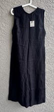 Zara Women’s Dress Maxi Black 100% Linen Sleeveless Cut Out Back Size L - NEW