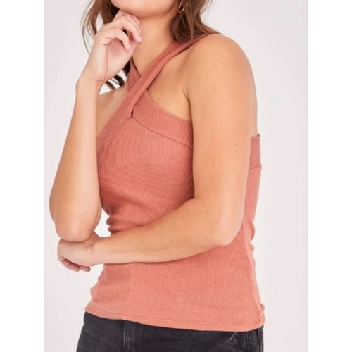 Project Social T Don't Cross Me Peach Ribbed Cross Neck Top Size S