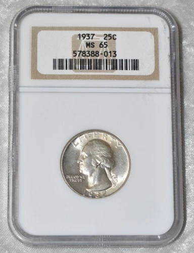 1937 P WASHINGTON QUARTER 90% SILVER NGC MS 65 MS65 PHILADELPHIA MINT 25¢ COIN