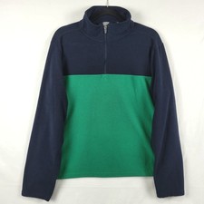 Lands End Fleece 1/4 Zip Mens L Blue  Green Preppy Pullover Anyweather Sweater