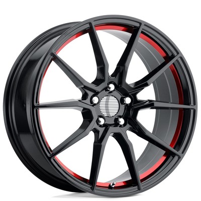 17x9''Performance Replicas Wheels PR193 Gloss Black with Red Undercut Rims