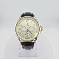Vintage BELLA & ROSE Men's Watch Tachymeter Bezel Brown Leather Strap 8.75"