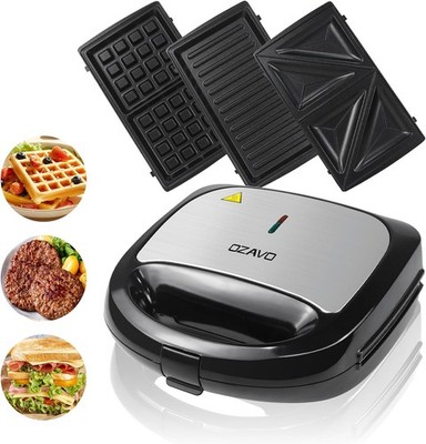 Sandwichmaker 3 in 1, Waffeln, Paninitoaster, 3 abnehmbare Grillplatten