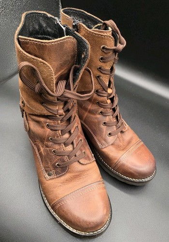 Taos Crave Leather Ankle Boots Womens US 7-7.5 EU 38 Brown Lace Up Side Zip - Picture 8 of 9