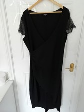 Simply Be Size 20 Wrap Effect Dress Textured Stretchy Lace Sleeves Ruched Ladies