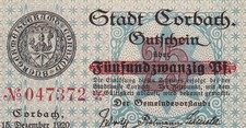 Corbach - Stadt - 25 Pfennig - KN 6st * - Striche senkrecht - 1200-05.25