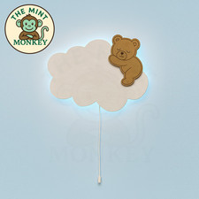 Wooden Teddy Cloud Night Light Kids Wall Mounted Nursery Lighting LED Lamp