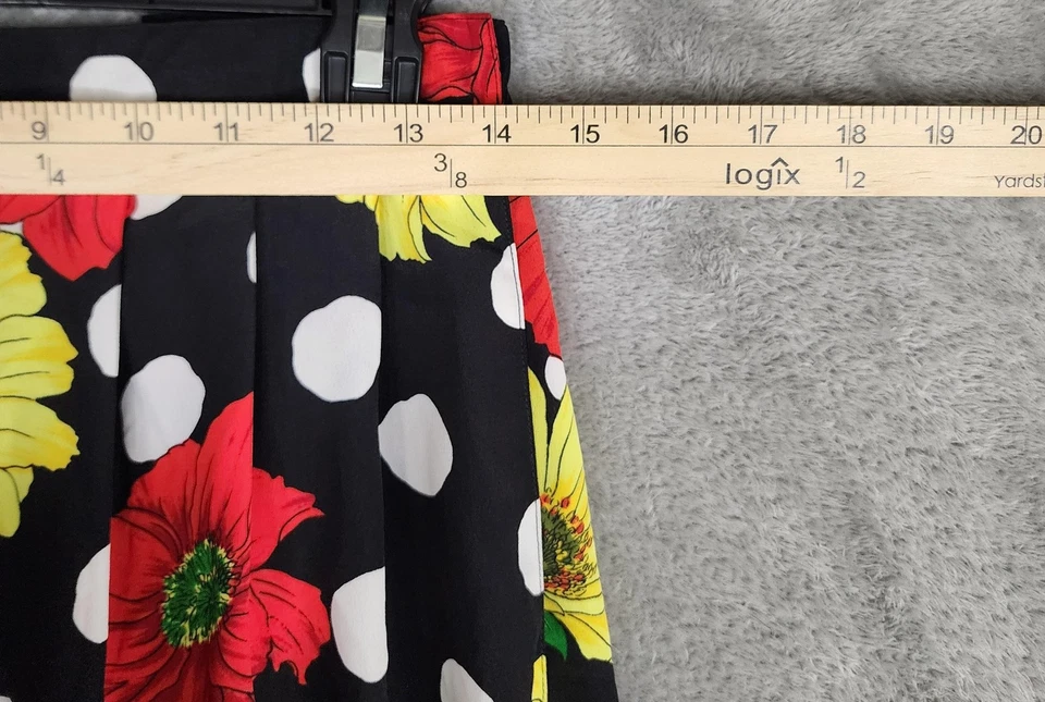 Falda Leslie Fay Mujer 12 Negra Roja Amarilla Floral Lunares Plisada Años 90 De Colección Foto 4 de 4