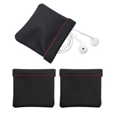 Quacc 3 PCS Earphone Pouch, PU Leather Headphone Storage Bag Black
