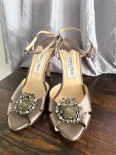 Jimmy Choo Satin Embellished Slingback Heels with Crystal Buckle